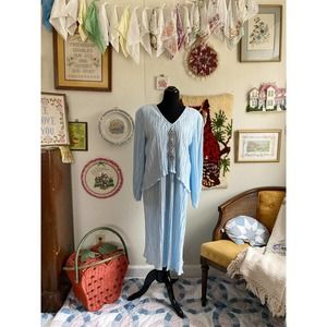 80's vintage pleated pastel bejeweled blue shift dress